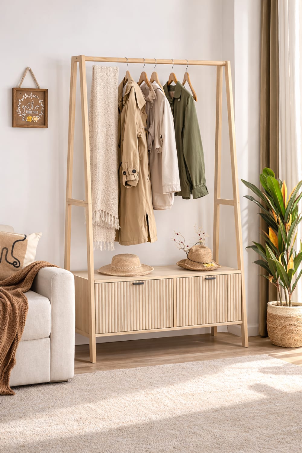 Vestiaire/portant en bois massif