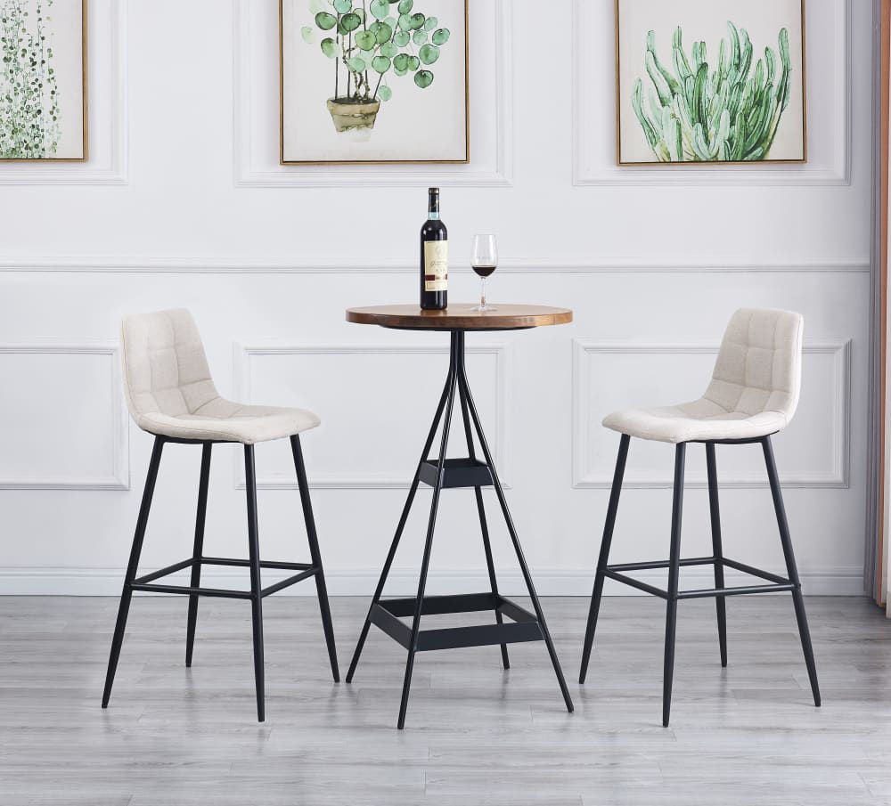 Lot de 2 tabourets de bar en métal et tissu beige