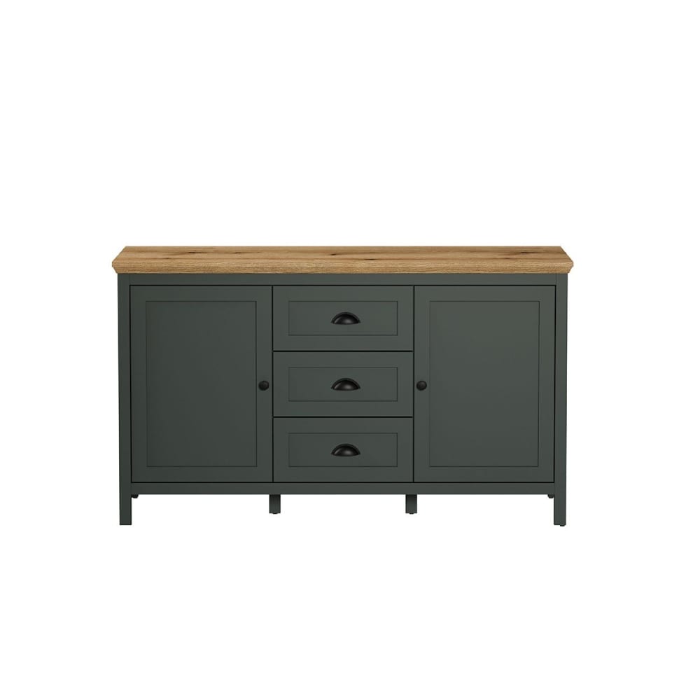 Buffet bas, 2 portes, 3 tiroirs - L146 cm - Vert