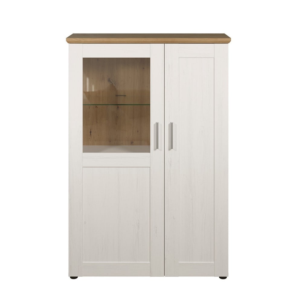 Vaisselier 2 portes dont une avec verre trempé - H140 cm - Blanc