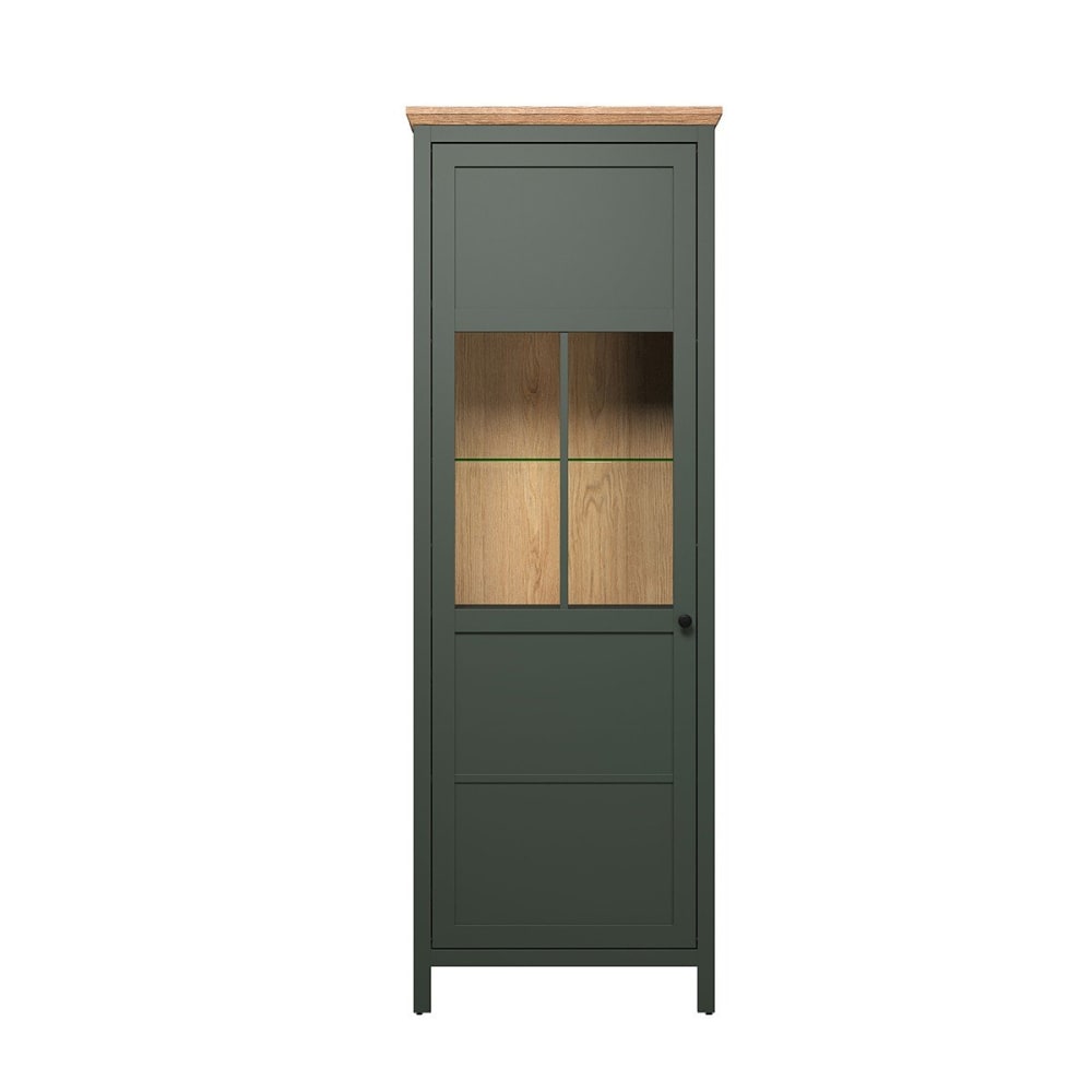 Vitrine 1 porte 69x39x198 cm décor chêne et vert foncé - AVA