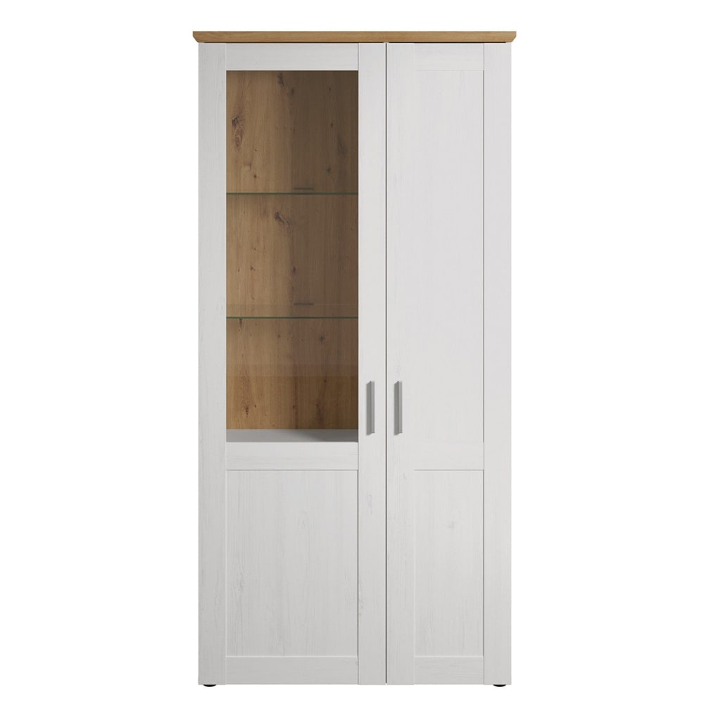 Vaisselier 2 portes dont une avec verre trempé - L95 cm - Blanc