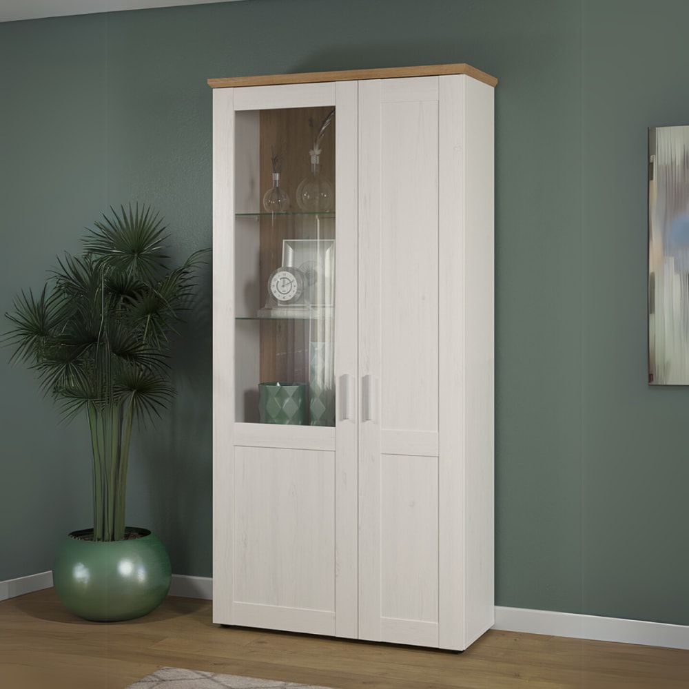 Vaisselier 2 portes dont une avec verre trempé - L95 cm - Blanc