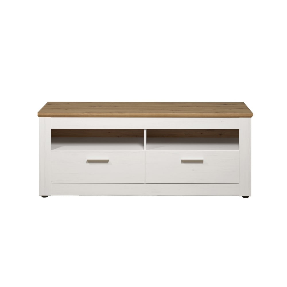 Meuble TV 2 tiroirs, 2 niches - L148 cm - Blanc