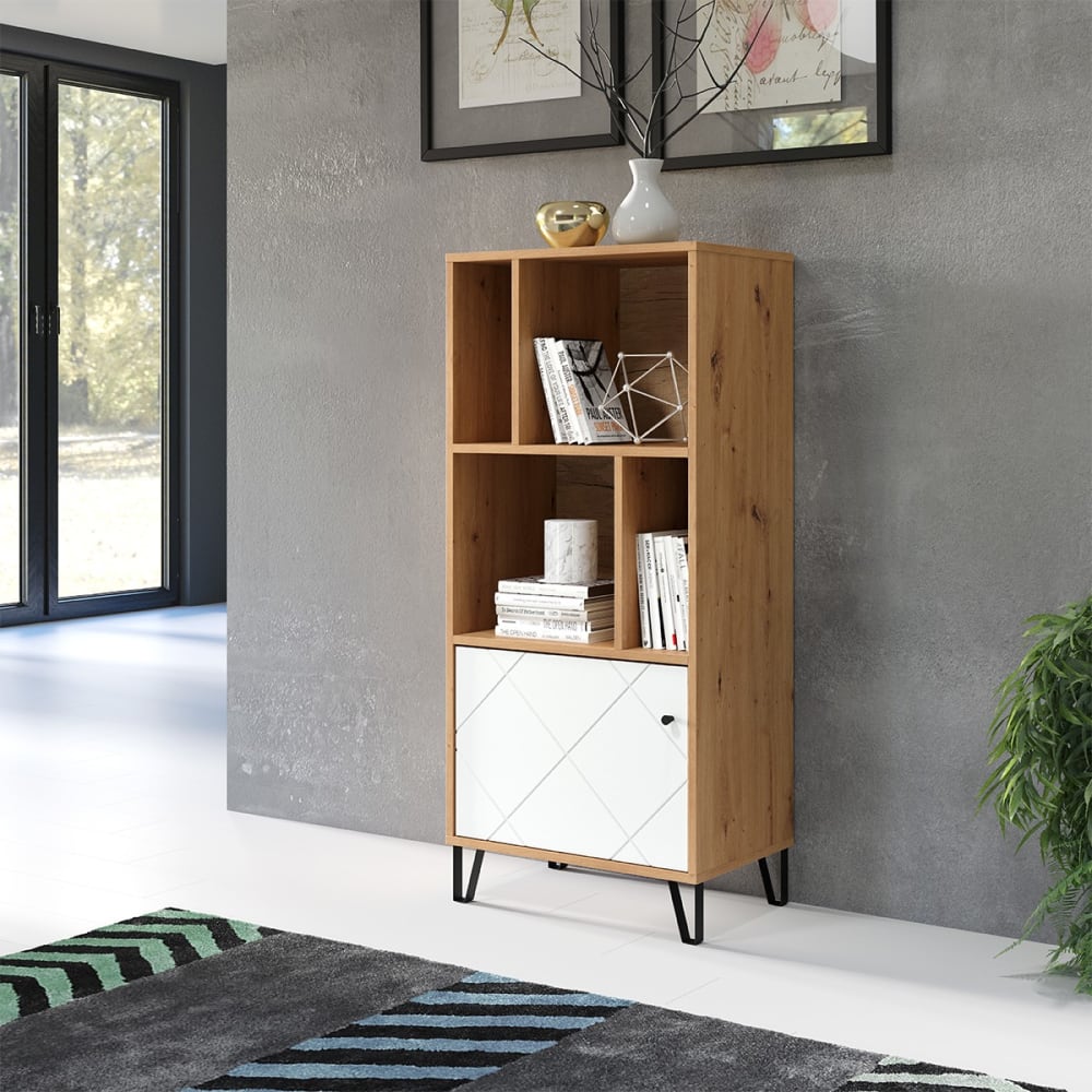 Bibliothèque 1 porte, 4 niches blanc mat - h136 cm - Maisons du Monde