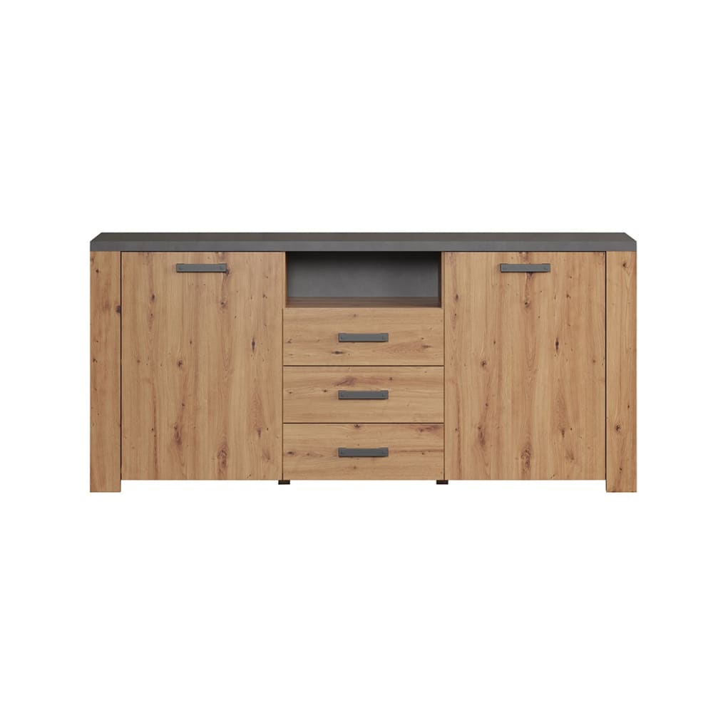 Buffet 2 portes, 3 tiroirs et 1 niche - L180 cm - Effet Bois clair