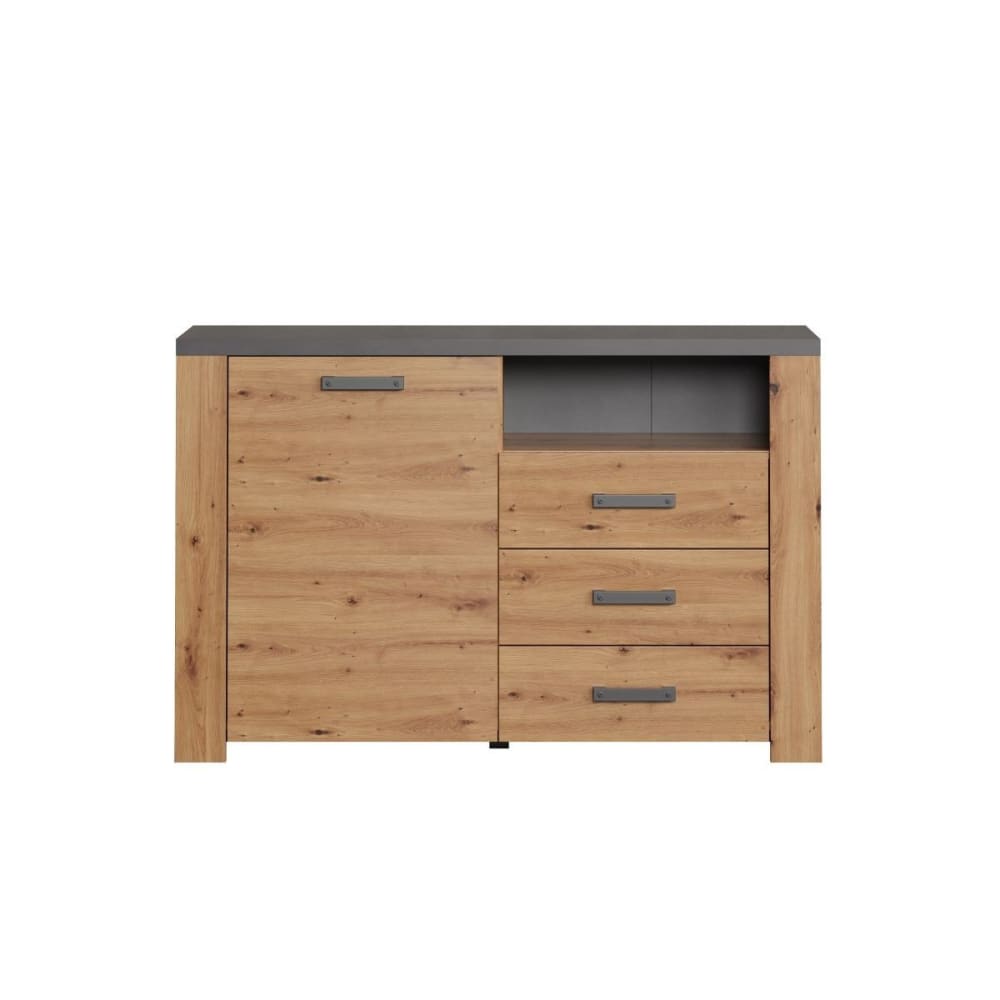 Petit buffet 1 porte, 3 tiroirs et 1 niche L127 cm - Effet Bois clair