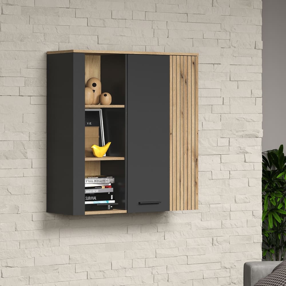 Rangement vitré suspendu - l90 cm - gris anthracite - Maisons du Monde