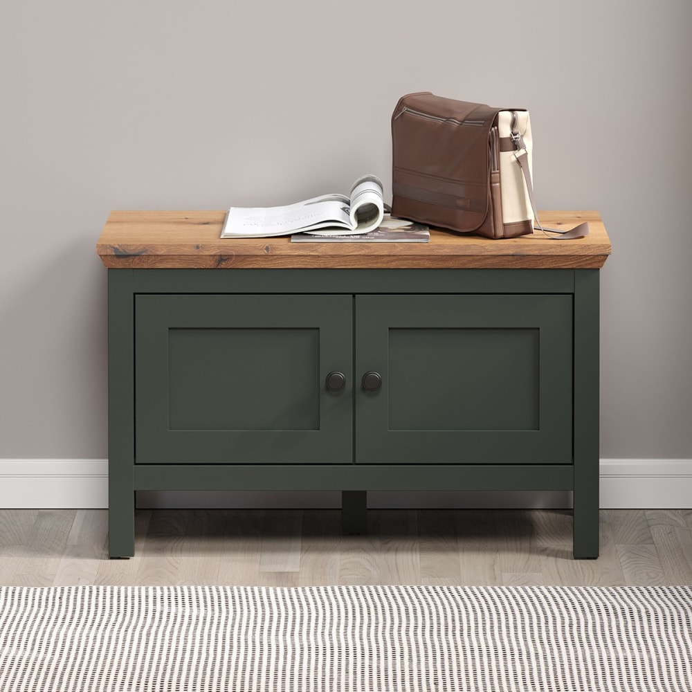 Banc avec rangement 2 portes et 2 compartiments - L77 cm - Vert - Vert