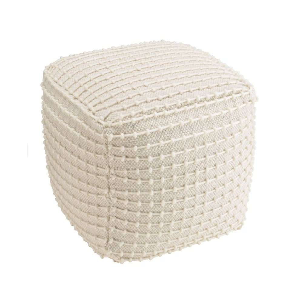 MACABANE Pouf carré en laine texturée couleur ivoire style classique chic Beige