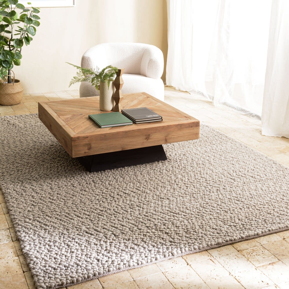 MACABANE Rechteckiger Teppich aus Bouclé-Wolle, beige 200x290cm style landhaus Taupe Wolle