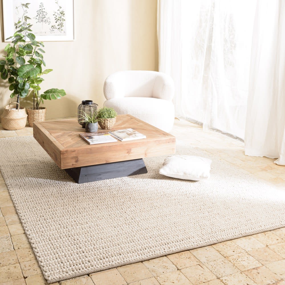 MACABANE Rechteckiger Teppich aus gewebter Wolle, beige 200x290cm style landhaus - Wolle