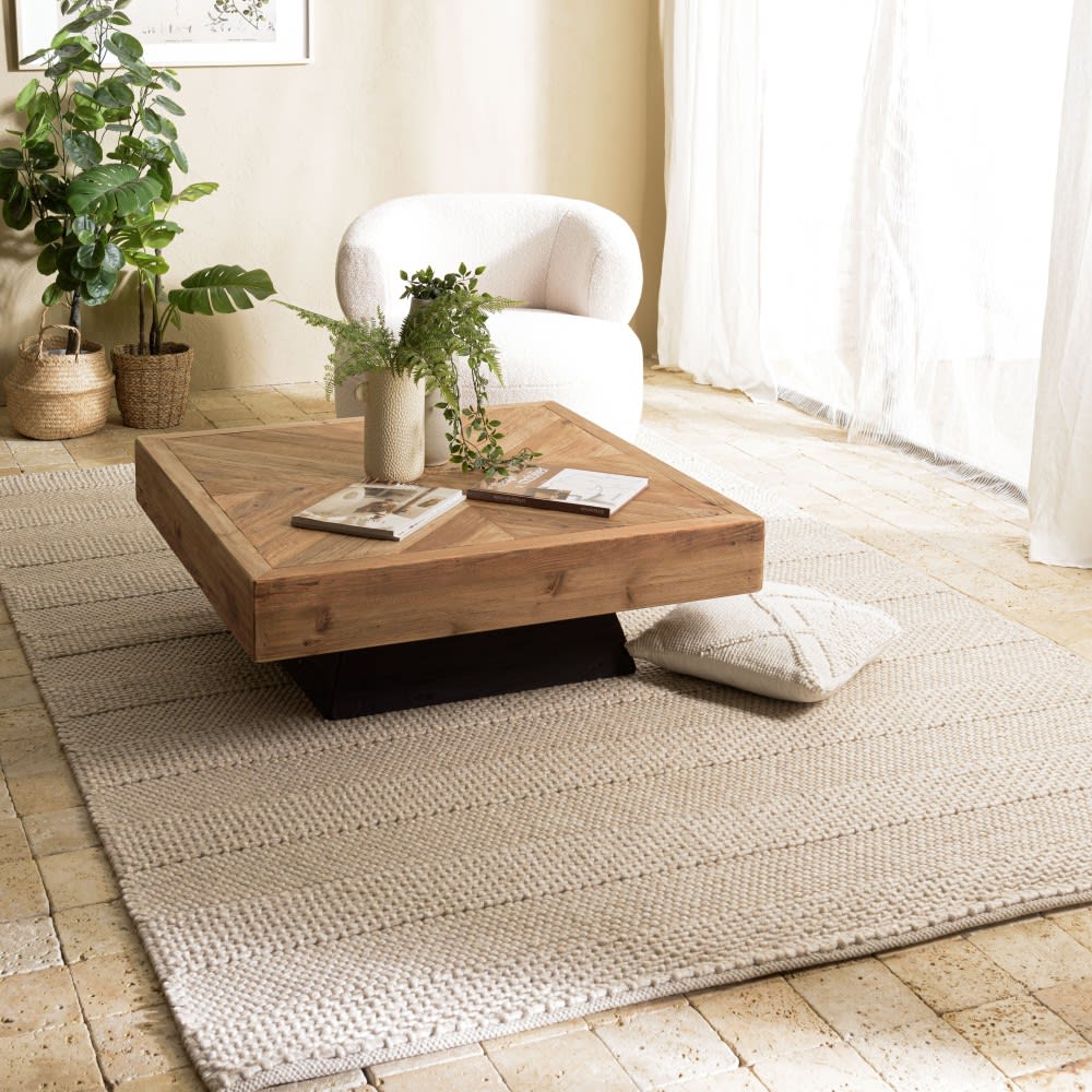 Rechteckiger Teppich aus gewebter Wolle, leinenfarben 200x290cm -