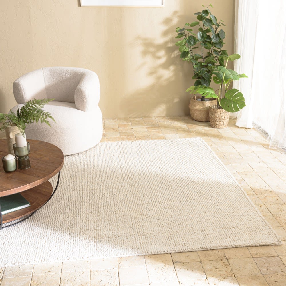 Tapis rectangulaire 160x230cm en laine bouclée couleur ivoire — vue 3