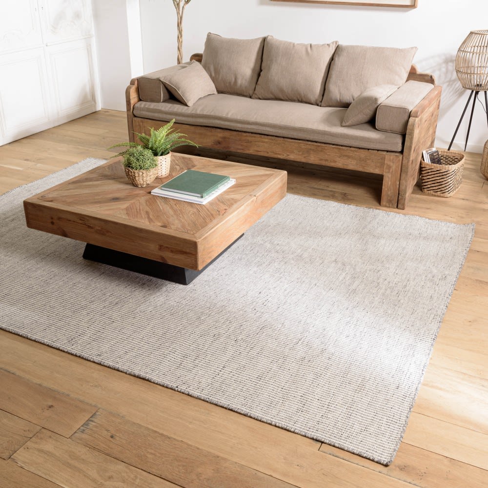 Tapis rect 160x230cm en laine tissée couleur blanc/gris chiné — vue 3