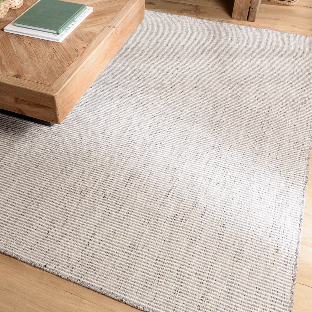 Tapis rect 160x230cm en laine tissée couleur blanc/gris chiné — vue 4