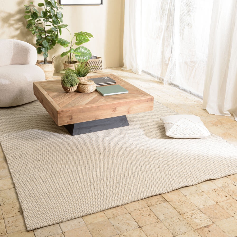 Tapis rect. 160x230cm laine tissée couleur blanc/marron chiné — vue 3