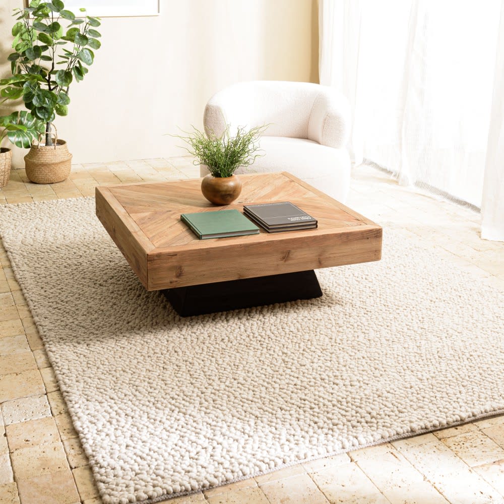 Tapis rectangulaire 200x290cm en laine bouclée couleur beige - Maisons du Monde