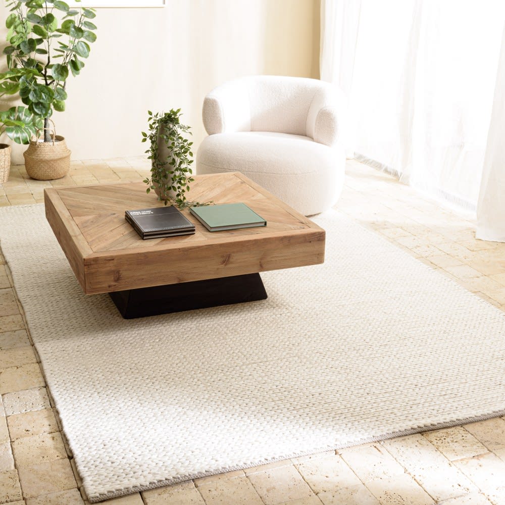 Tapis rectangulaire 160x230cm en laine tissée couleur écru — vue 3