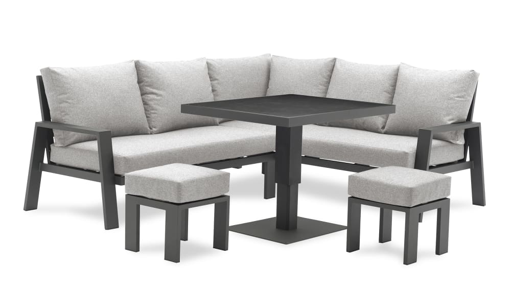 Ensemble repas de jardin 7 pl alu plateau céramique sur verre