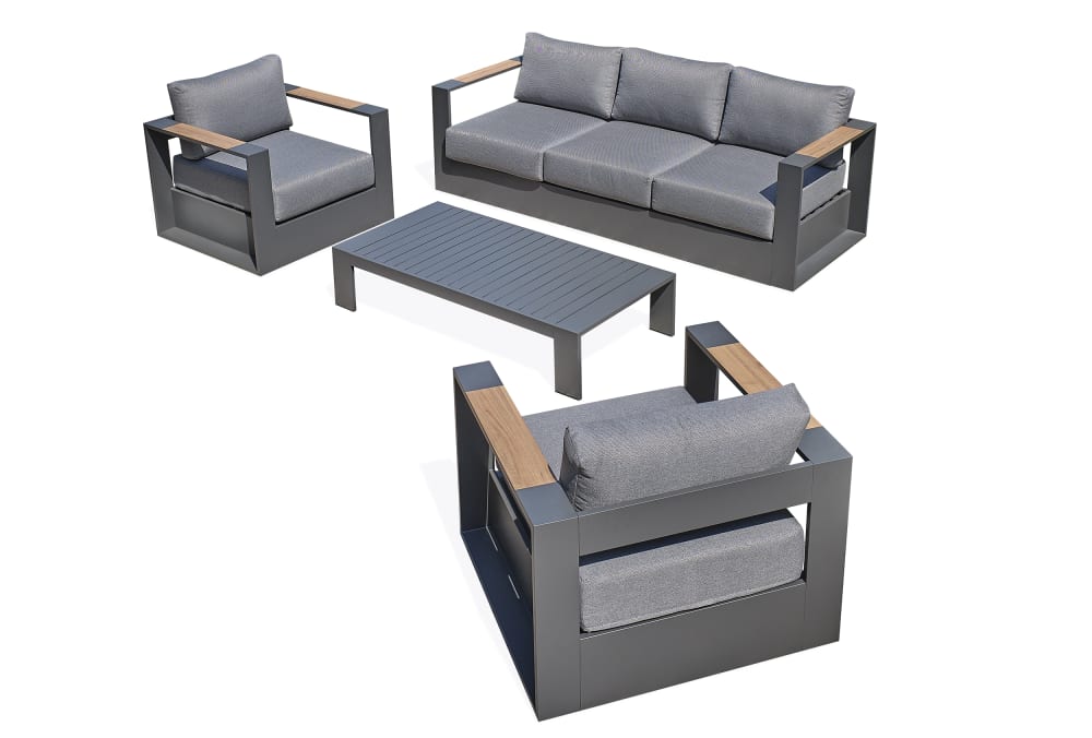 Salon de jardin 5 places en aluminium et accoudoirs en HPL