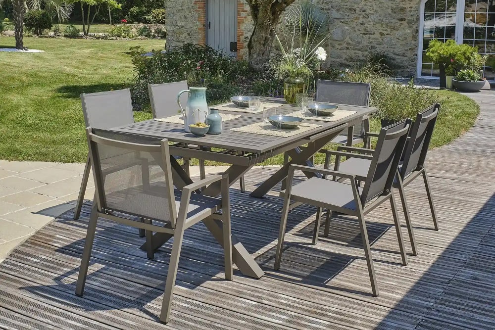 dcb garden Ensemble repas de jardin en aluminium style contemporain Taupe