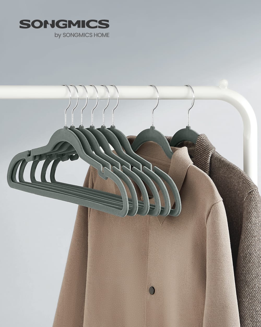 Cintres en velours antidérapants barre pour pantalons crochet gris — vue 3