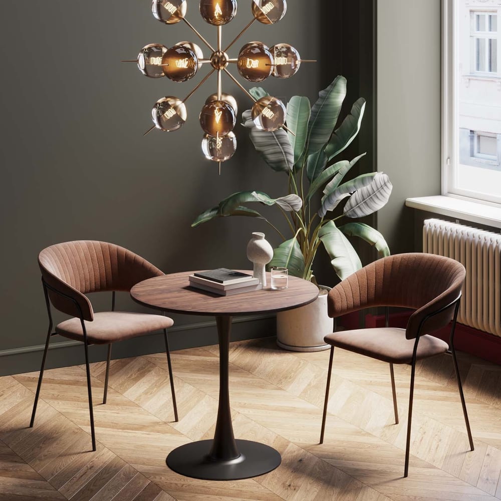 Kare Design Runder Esstisch für 3 Personen aus Holz und Stahl in Schwarz D80cm style modern Braun Spanplatte