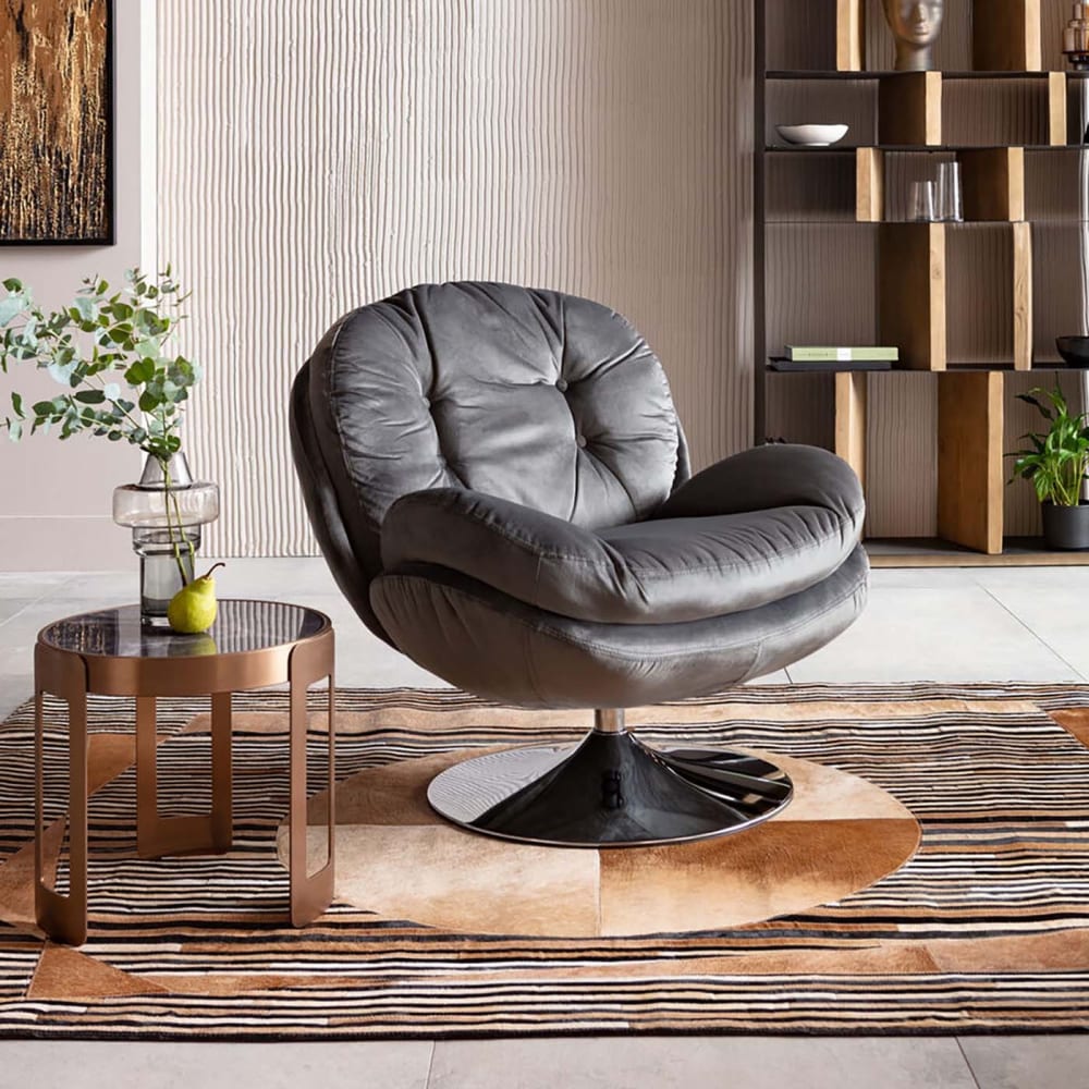 Fauteuil pivotant en velours gris et acier chromé - Maisons du Monde