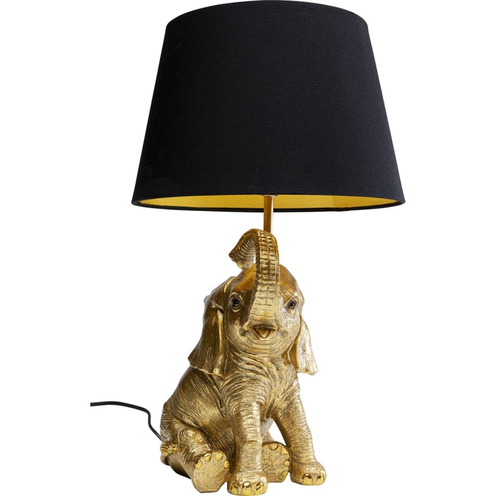 Kare Design Tischleuchte Elefant mit Schirm, gold und schwarz, H48cm style exotic - Harz