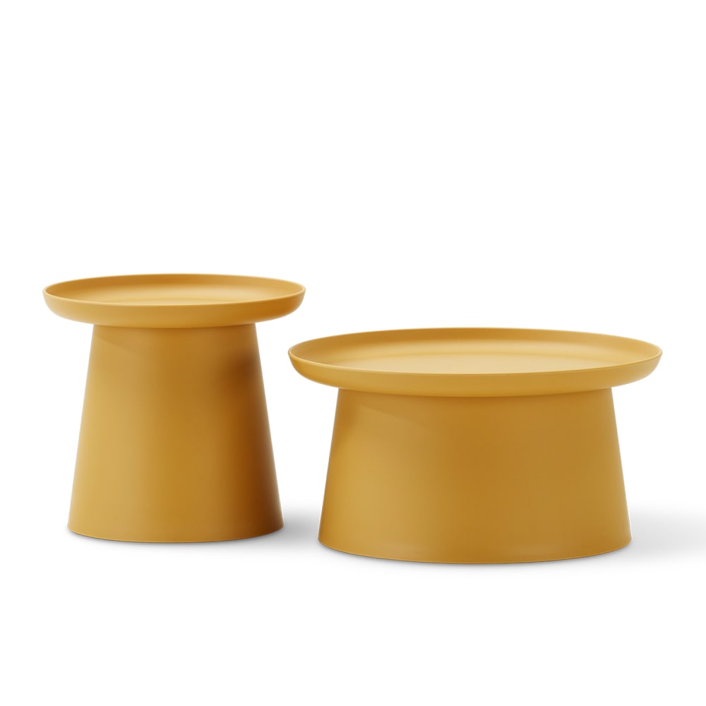 Set jardin 2 tables rondes en polypropylène D50 et D70 cm jaune