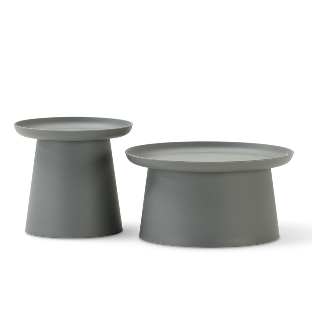 Set jardin 2 tables rondes en polypropylène gris 50 et 70 cm