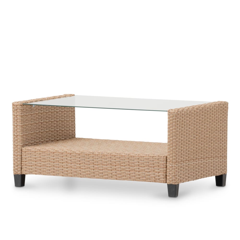 Table basse en rotin synthétique avec verre