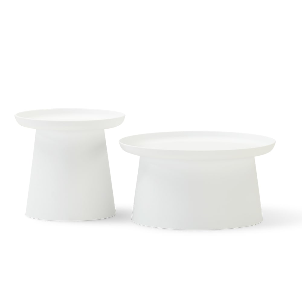 Set jardin 2 tables rondes en polypropylène blanc 50 et 70 cm
