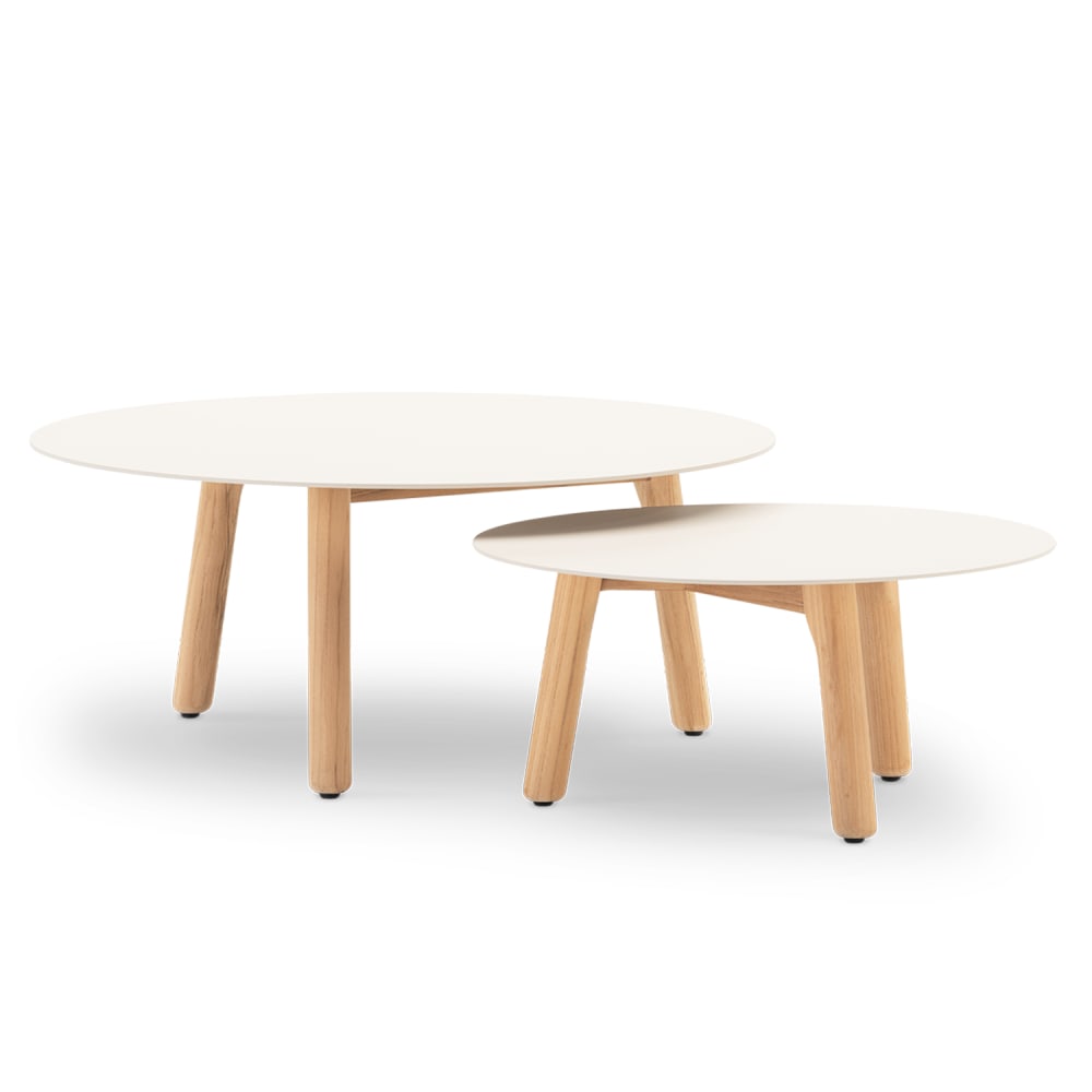 Set de 2 tables rondes en teck et aluminium