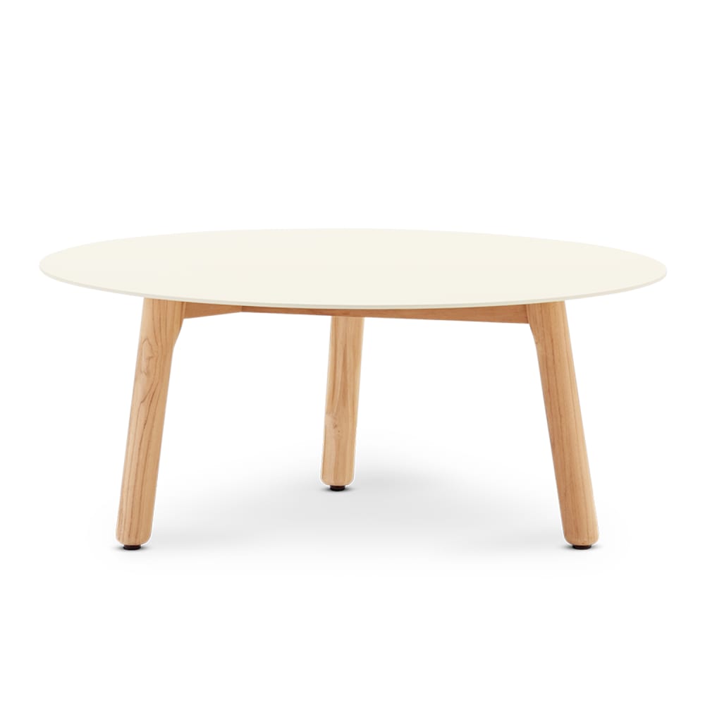 Table ronde basse en teck et mocca aluminium 80cm