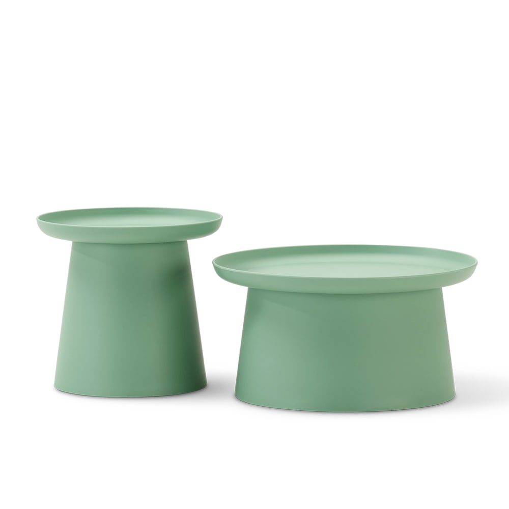 Set jardin 2 tables rondes en polypropylène vert 50 et 70 cm