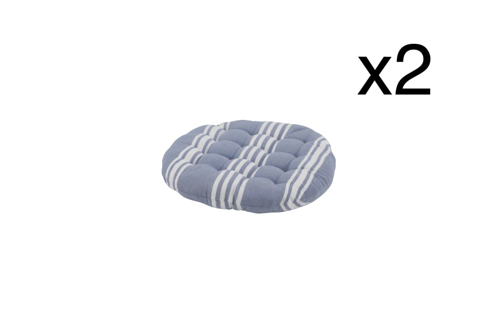 Defora Home 2er Set runde Stuhlkissen 40 cm blau gestreift - Pes - Polyester