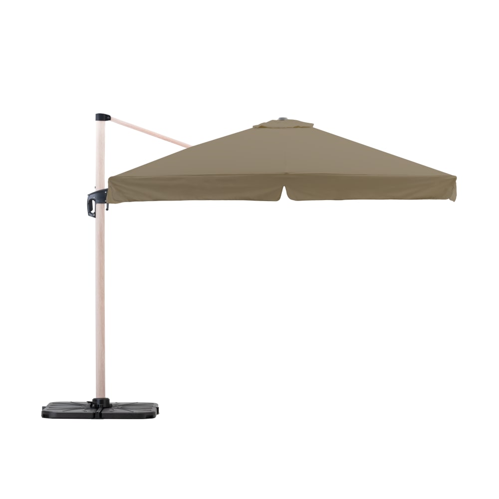 Parasol suspendu structure imitation bois tissu taupé 3x3m