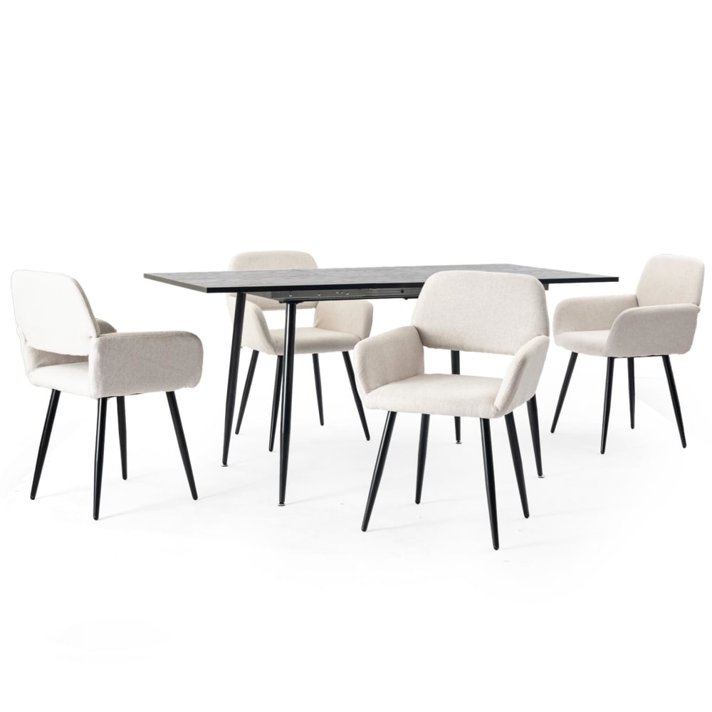 Ensemble table extensible effet bois foncé et 4 chaises en beige