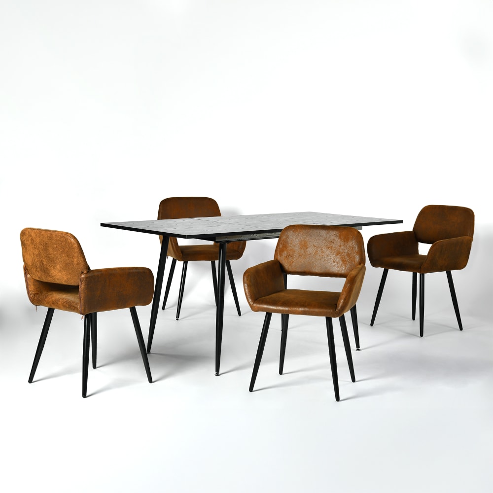Ensemble table extensible effet bois foncé et 4 chaises pivotantes