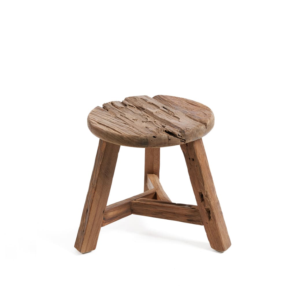 Bazar Bizar Hocker aus wiederverwertetem teakholz in braun, 37x37x33cm style seaside Beige