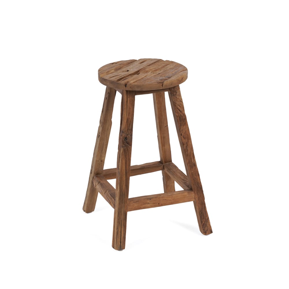 Tabouret de bar bois de teck recyclé marron 39x39x70cm