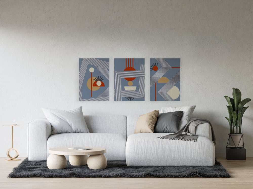 Set de 3 toiles 60x40 abstrait bleu - Maisons du Monde