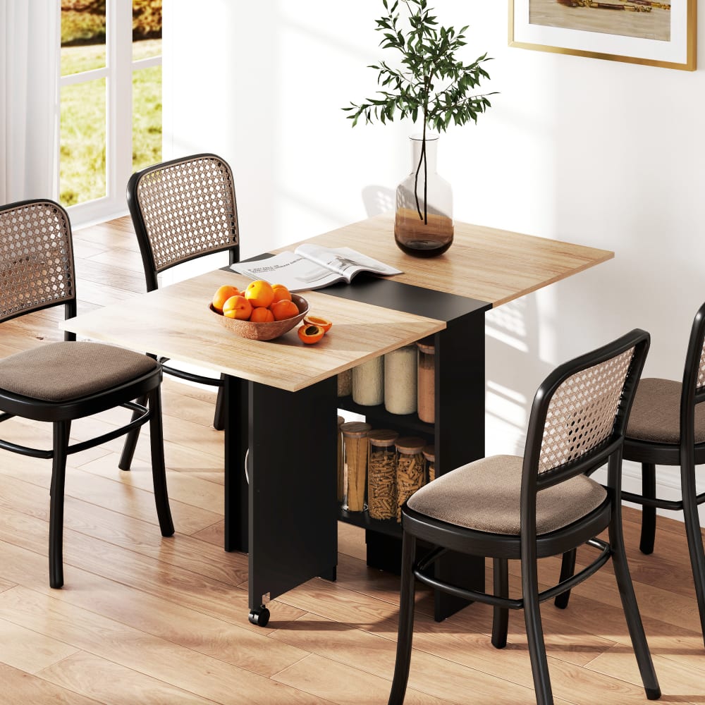 Homcom Klapptisch auf Rollen, 2 Ebenen, schwarz & helleiche Beige Spanplatte