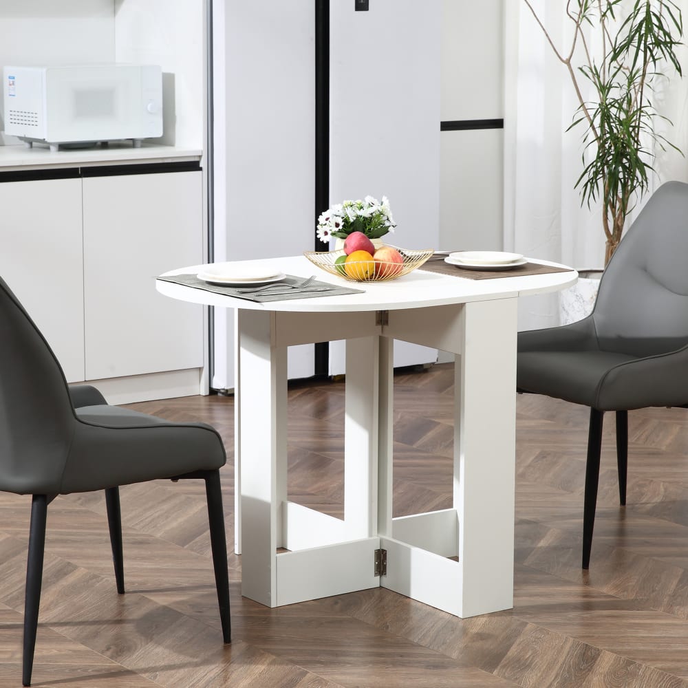 Table ovale pliable de cuisine 2 abattants blanc
