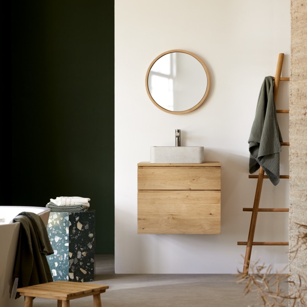 Tikamoon Badezimmermöbel aus massiver Eiche 60 cm style classic chic Beige Holz