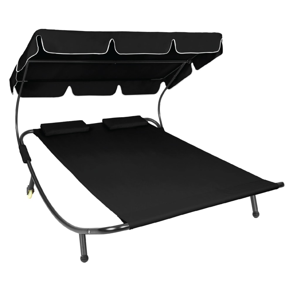 Transat acier 2 personnes 2 roulettes 2 coussins de tête noir