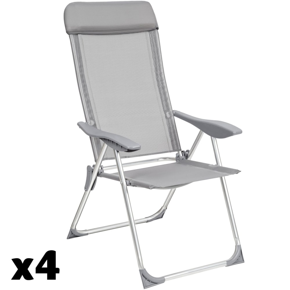 Lot de 4 chaises de jardin pliantes en aluminium gris