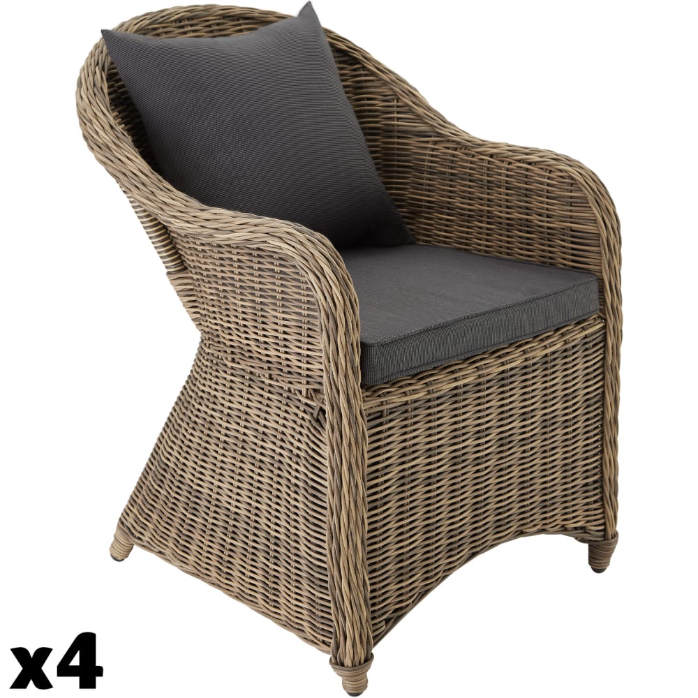 Lot de 4 fauteuils de jardin luxe Tressage aspect naturel marron